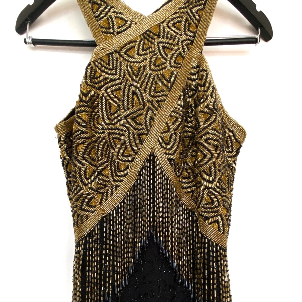 100% Silk Vintage 80’s Beaded Fringe Party Dress - Picture 3 of 6